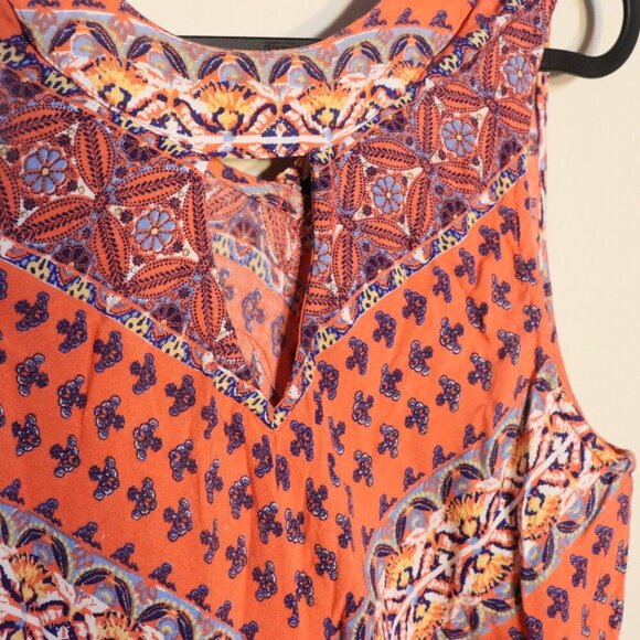 Derek Heart ummer A line dress, orange blue, and black abstract print, L - Picture 5 of 7